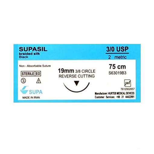 نخ بخیه سوپا کات 19 3.0 نخ و سوزن بخيه سيلک 3صفر سوزن19 کات سوپا (SUPASIL) - Image 1