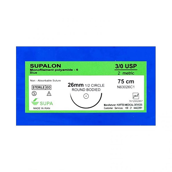 سوپالون 3-0-26 نخ و سوزن بخیه نایلون 3صفر سوزن26 (روند) سوپا SUPALON - Image 1